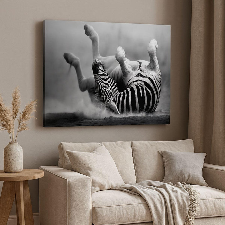 Bilder auf Leinwand 100x70cm Leinwandbild Zebra Streifen Tier wild Gross Wanddeko Bild Schlafzimmer