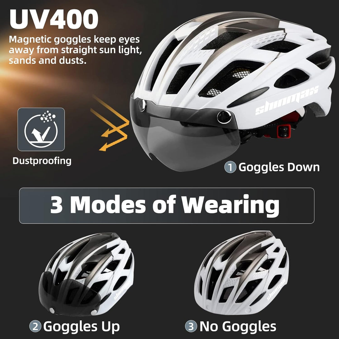 Shinmax Fahrradhelm mit LED-Beleuchtung, Fahrradhelm mit Sicherheitsbeleuchtung, magnetischer Fahrra