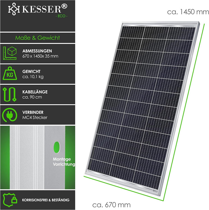 KESSER® Solarpanel 2er Set Monokristallin Solarmodul Solarpanel - 165W 18 V für 12 V Batterien, Phot