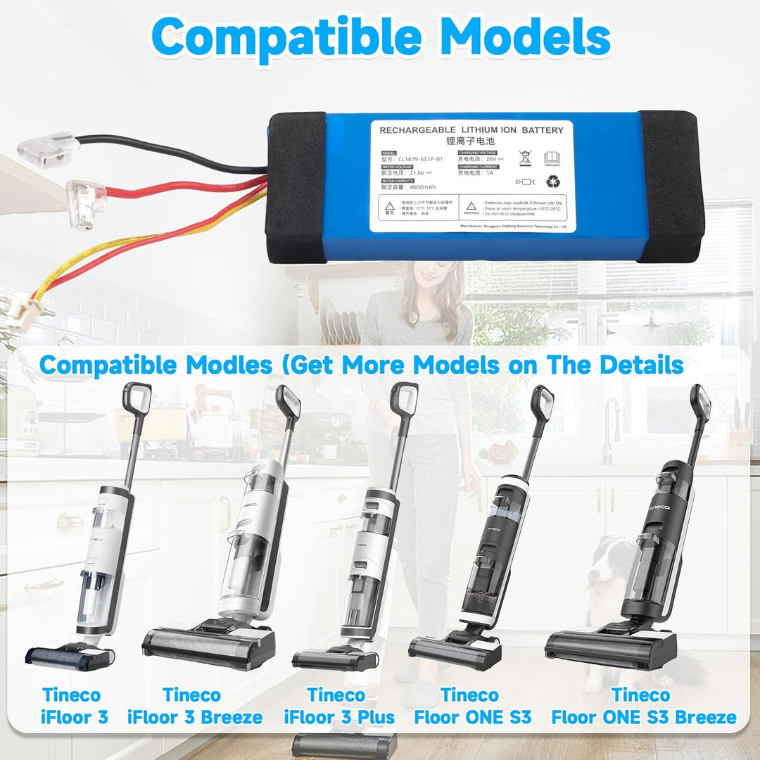 21,6 V 4000 mAh Ersatzakku Kompatibel mit Tineco iFloor 3, iFloor 3 Breeze Plus, Tineco S3, Floor On