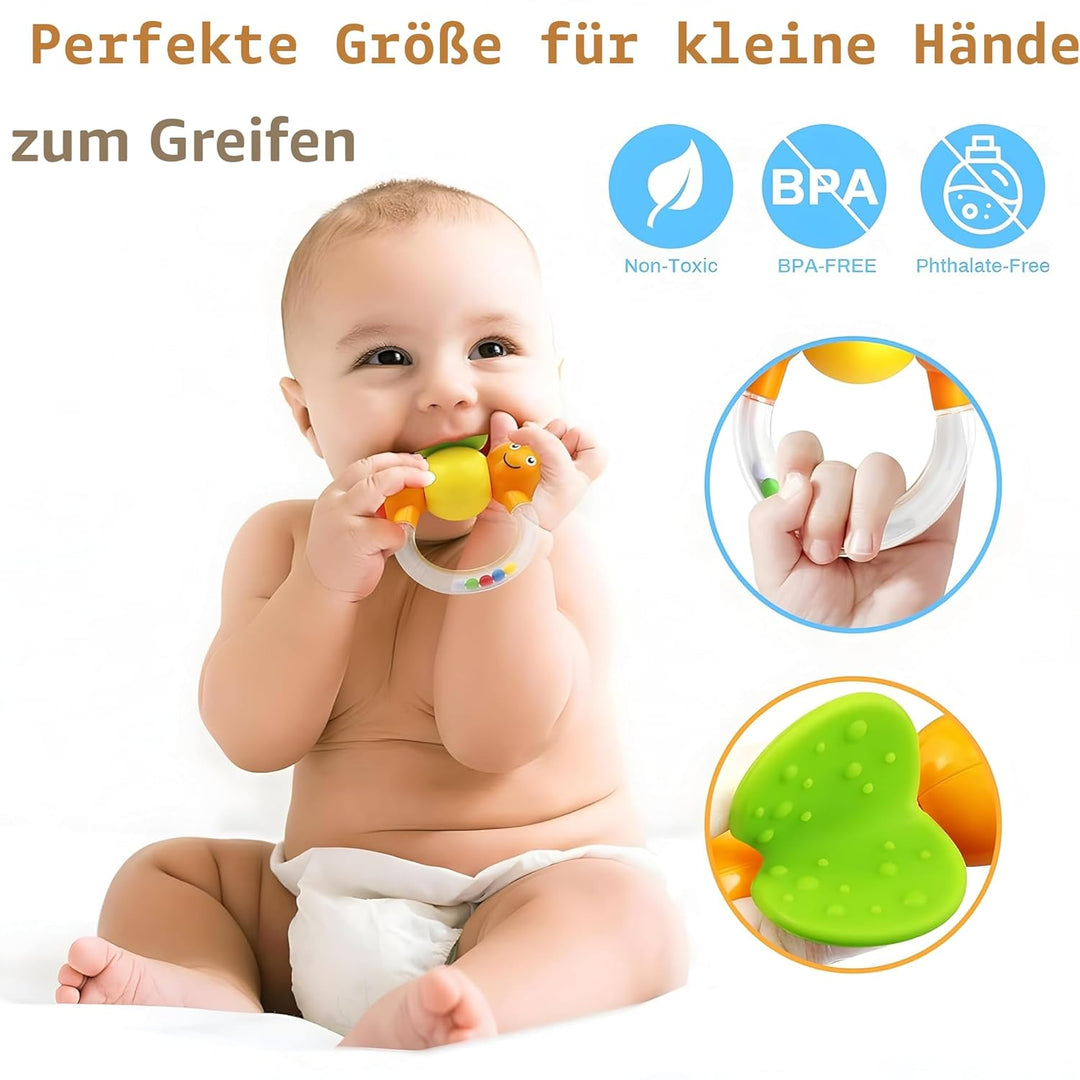 MOONTOY Baby Rassel BeissRing Set Baby Spielzeug ab 0 1 2 3 4 5 6 7 8 9 10 11 12 Monate, 12PCS Shake