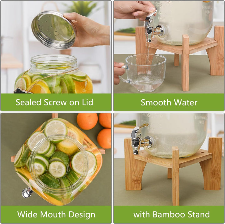 2 x 4L Getränkespender mit Ständer, Getränkespender Glas mit Zapfhahn, Glas-Wasser-Saft-Spender mit