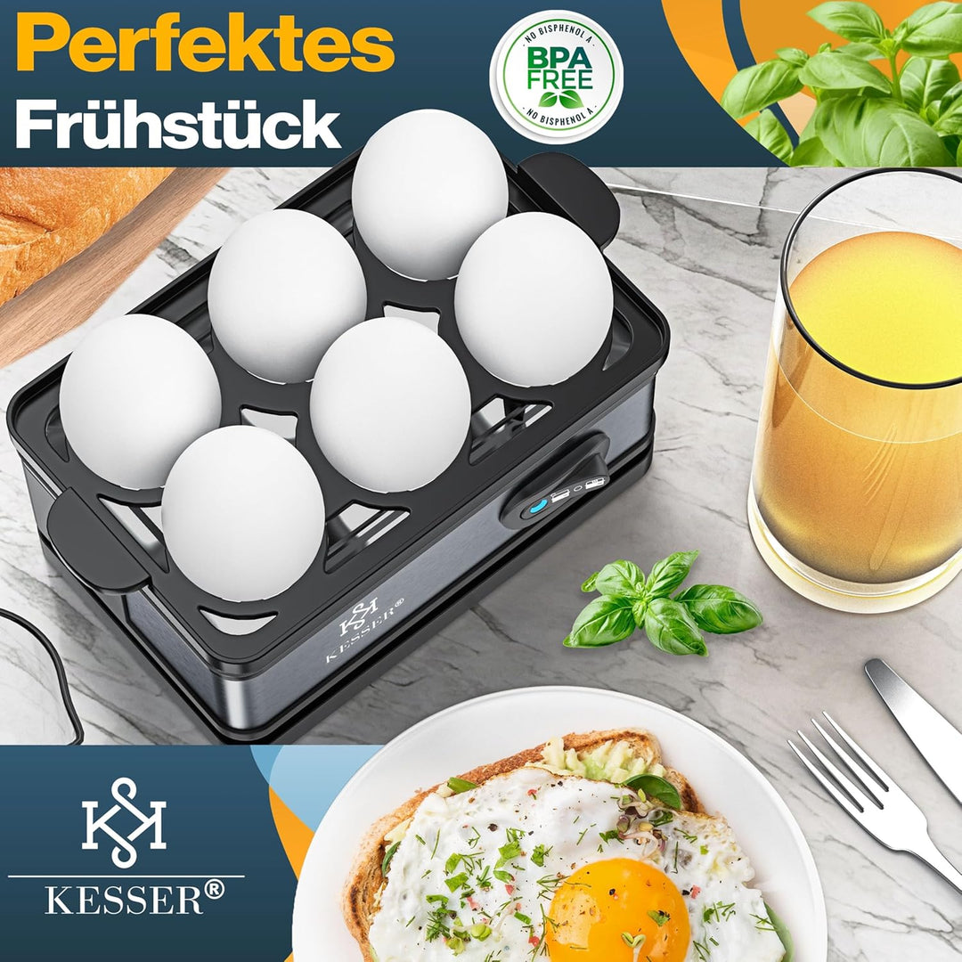 KESSER® Eierkocher für 1 bis 6 Eier elektrisch aus Edelstahl 400W & Warmhaltefunktion | Kipp-Funktio