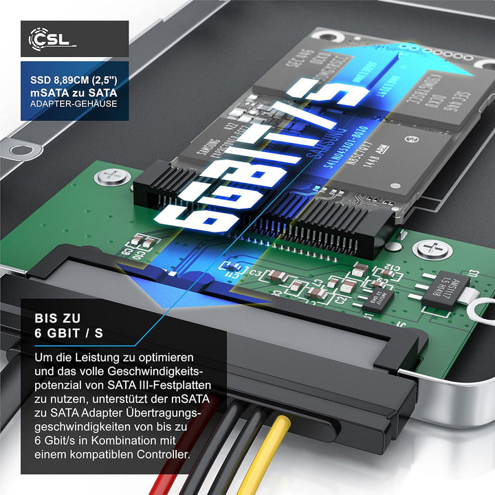 CSL - Festplattengehäuse SSD 8,89cm (2,5'') mSATA zu SATA Adapter Gehäuse | Festplatten-Gehäuse - Ko