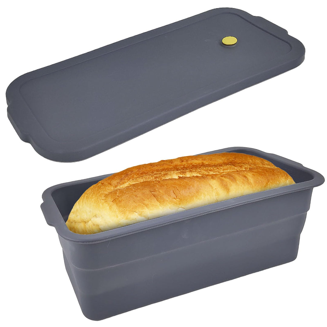 Brotbackform mit Deckel, Faltbar Backform Silikon, Hitzebeständige und Antihaftbeschichtete Oberfläc