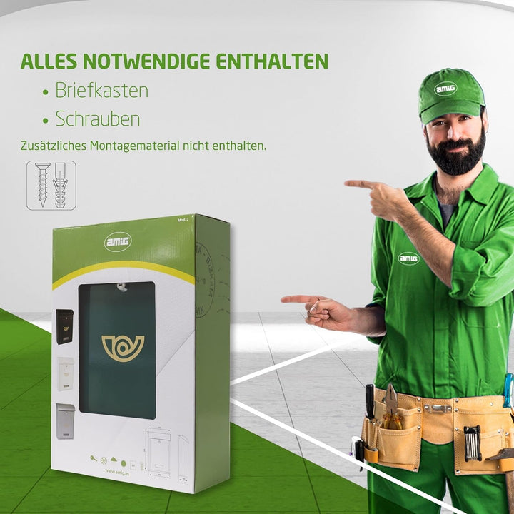 Amig - Aussenbriefkasten, Briefkasten für den Aussenbereich | Briefkasten für Wände, Mauern oder Tür