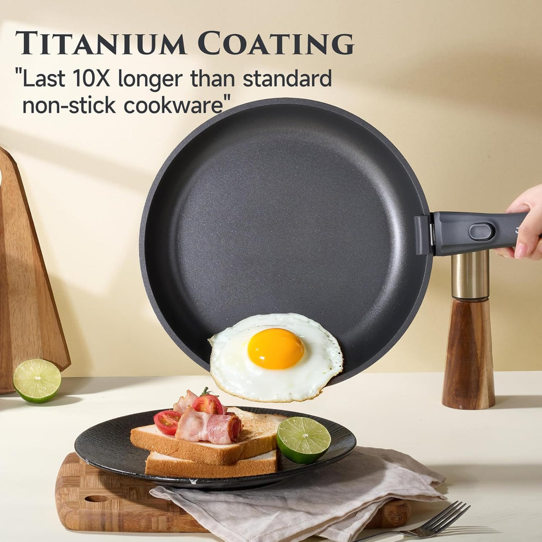 JEETEE Topf und Pfannensets mit abnehmbarem Griff 20-Teilig, Titan-Antihaft Pfanneset, Topfset Induk