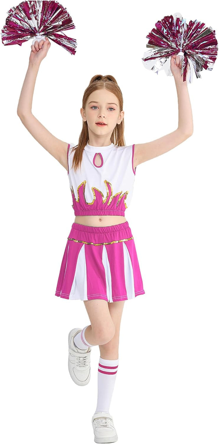 LOLANTA Mädchen Cheerleader Kostüm Schulkind Cheer Kostüm Outfit Karneval Kostüm Rosa 116-122, Rosa