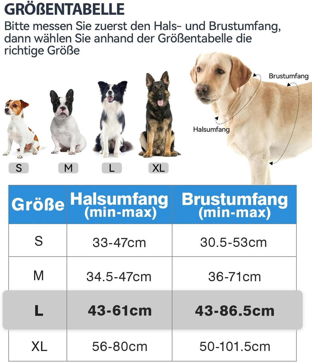 Joytale Anti-Zug Hundegeschirr für grosse Hunde, Blau, L | Perfekter Sitz, gepolstert &amp; reflektieren