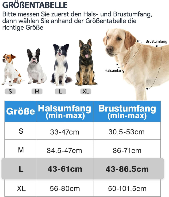 Joytale Anti-Zug Hundegeschirr für grosse Hunde, Blau, L | Perfekter Sitz, gepolstert &amp; reflektieren