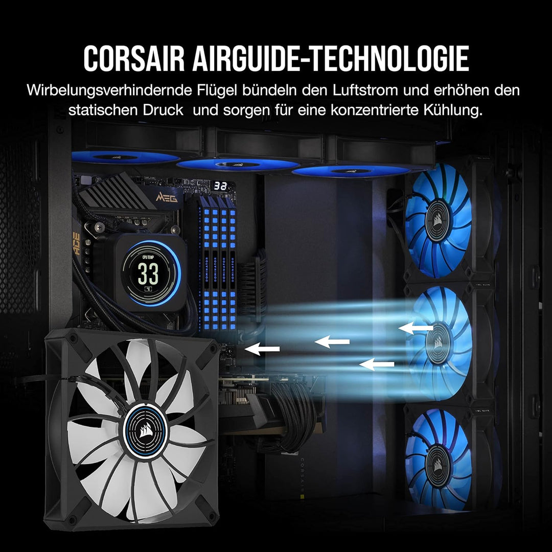 Corsair ML140 LED ELITE, 140mm PWM-Lüfter mit LEDs (CORSAIR AirGuide-Technologie, Magnetschwebelager