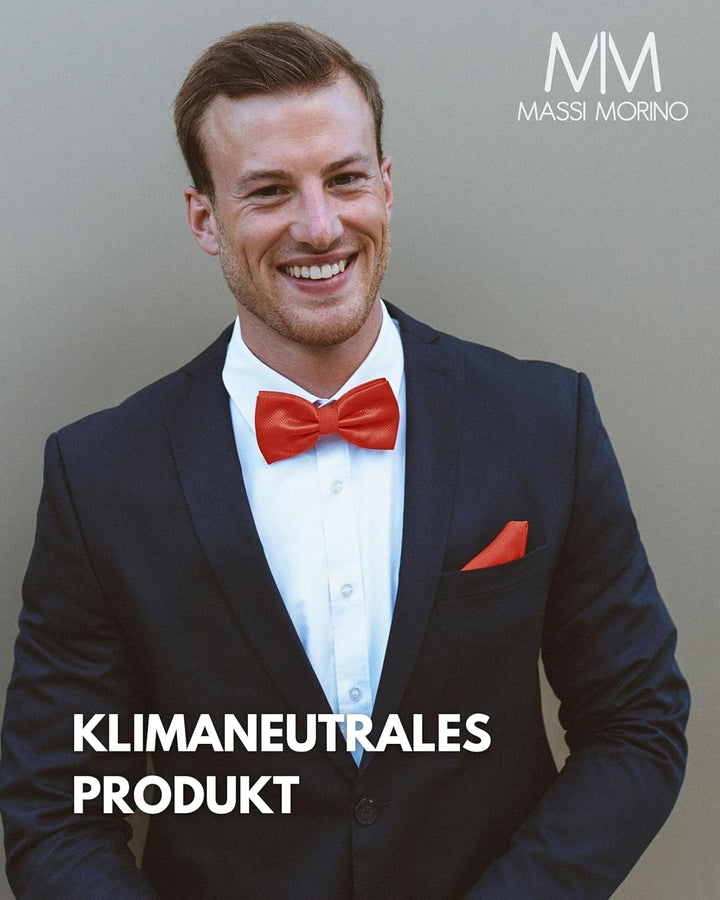 Massi Morino Fliege mit Einstecktuch für Herren Set - Anzug Herrenfliege zur Hochzeit - Verstellbare