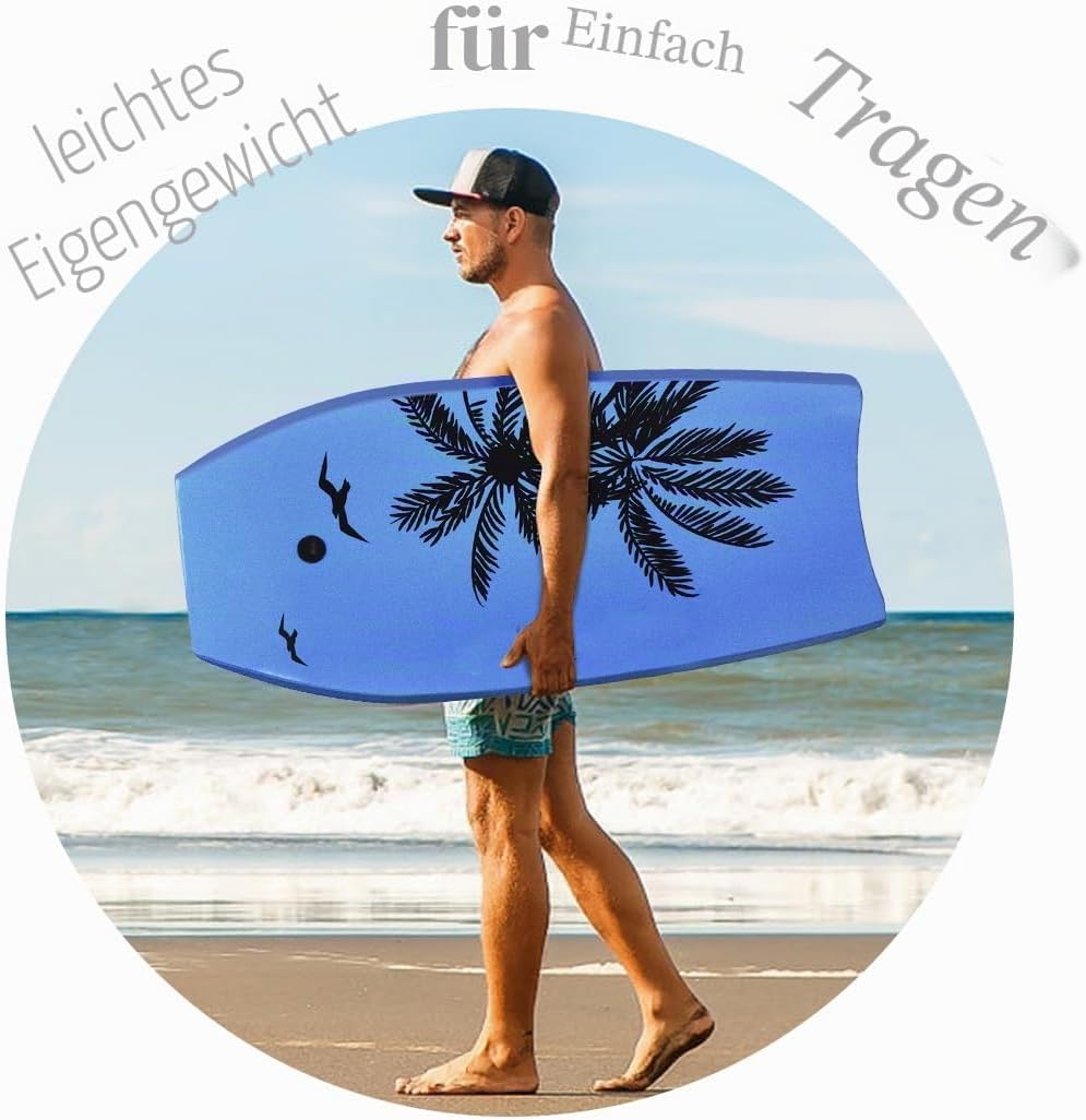 HOMASIS Surfbrett L, Bodyboard aus XPE und HDPE mit Handschlaufe, Halbmond Surfbrett, geeignet ab 14