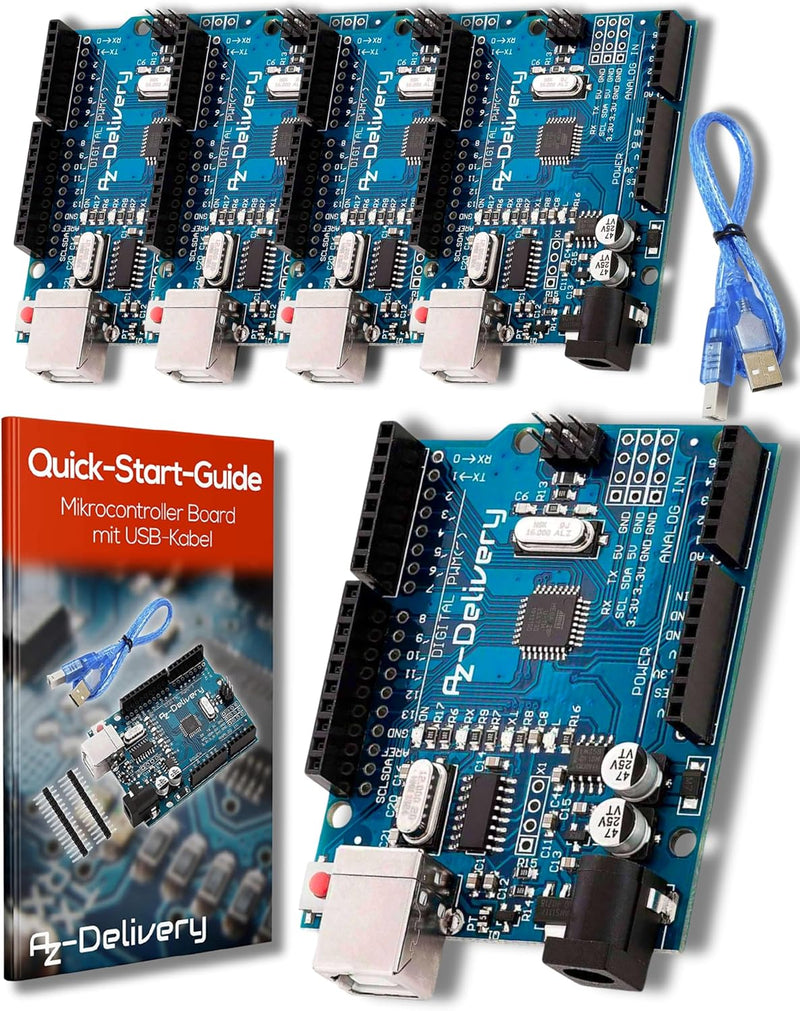 AZDelivery 5 x Mikrocontroller Board AZ-ATmega328-Board mit USB-Kabel inklusive E-Book!, 5