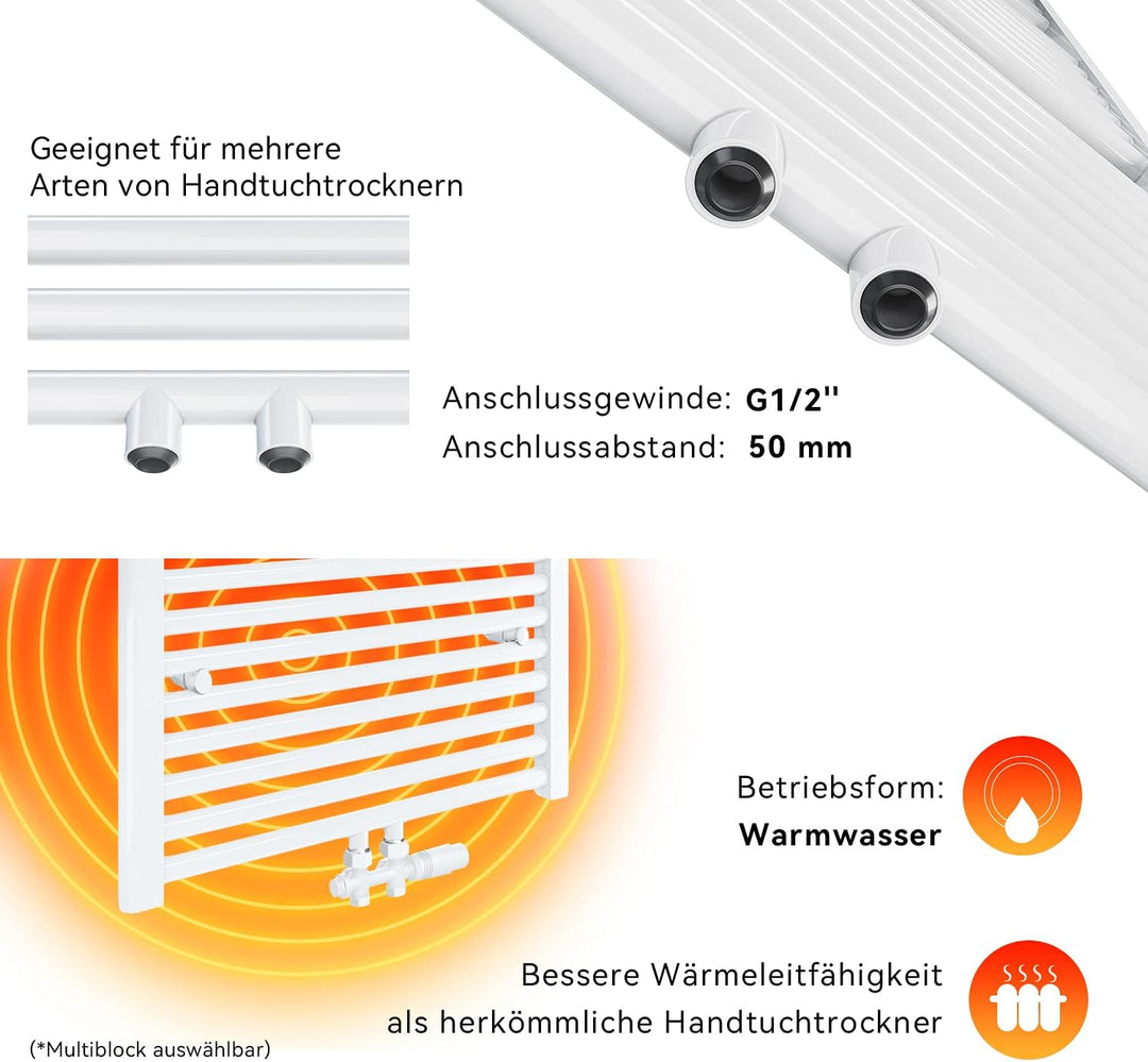 ELEGANT Badheizkörper Handtuchtrockner 1600 x 500mm Handtuchhalter weiss vertikal Handtuchheizkörper