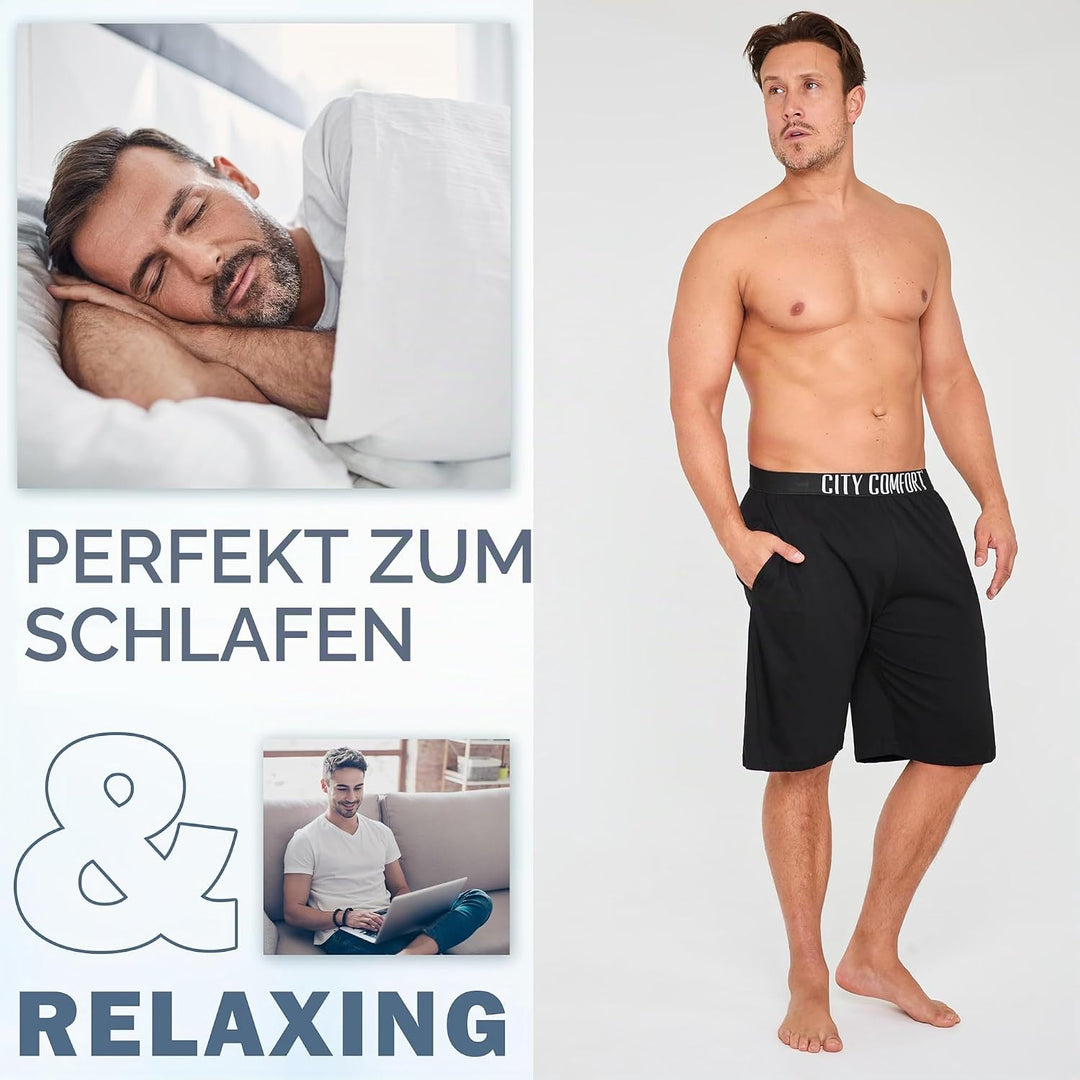 CityComfort Pyjama Shorts Herren, Kurze Schlafanzughose Herren mit Seitentaschen &amp; Elastischem Bund