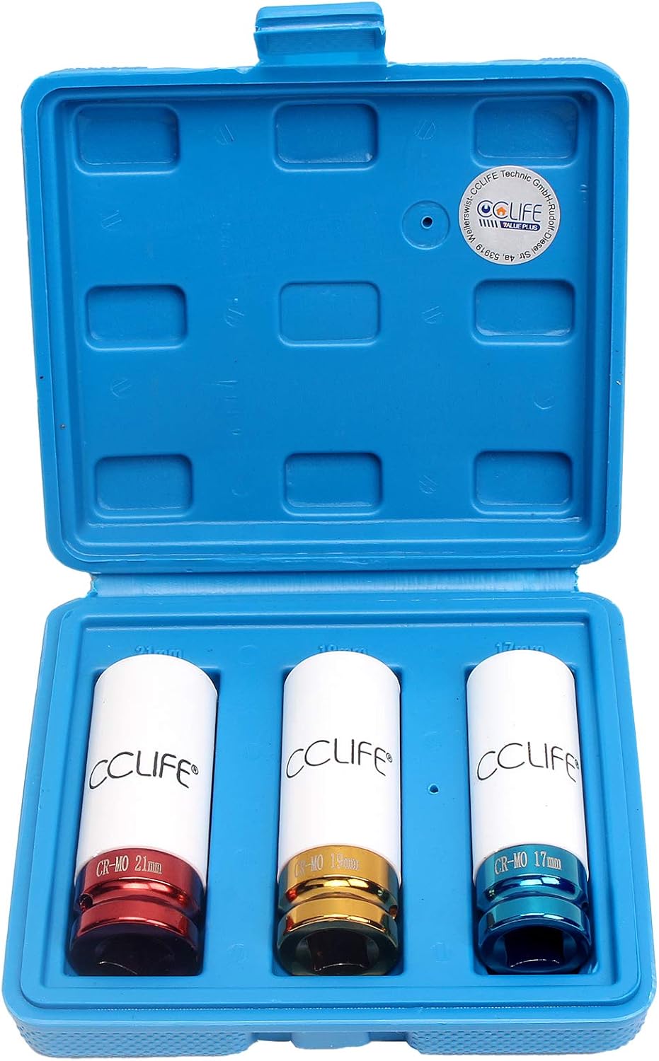 CCLIFE 3tlg Steckschlüsselsatz Schoneinsätze 1/2" Alufelgen 17 19 21mm Cr-Mo Schlagschrauber Nüsse S