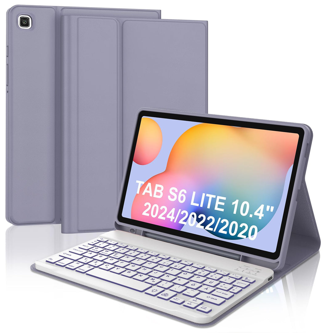 Tastatur Hülle für Samsung Galaxy Tab S6 Lite 10,4 Zoll 2024/2022/2020, 7 Farben Beleuchtung, Keyboa