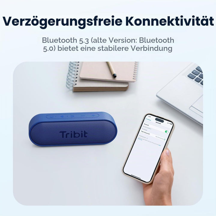 Tribit Bluetooth-Lautsprecher, XSound Go-Lautsprecher mit 16W lautem Klang und tieferem Bass, 24 Stu