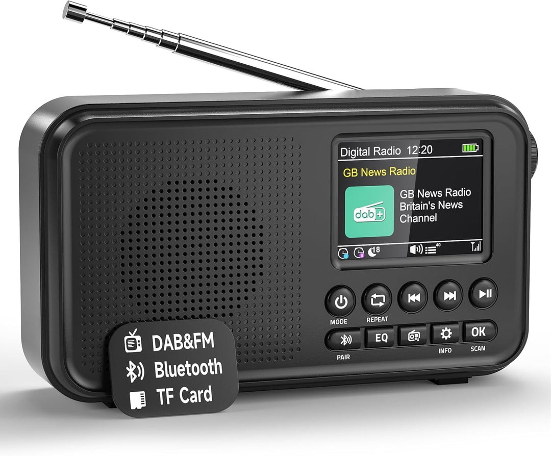 Roxicosly Tragbares DAB/DAB+ Radio, 80 Voreingestellte, UKW Digital Radio mit 3000-mAh Akku, Küchenr