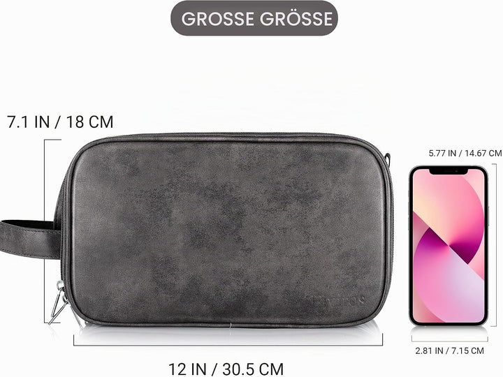 Elviros Kulturbeutel Herren, Geschenke für Männer, PU-Leder Wasserdicht Reise Grosse Öffnung Kulturb