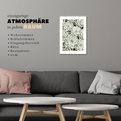 Rahmenbild Succulent | Artbox Wandbild | Bild mit Holz Rahmen Optik Framepic | Sukkulent Garten Zimm