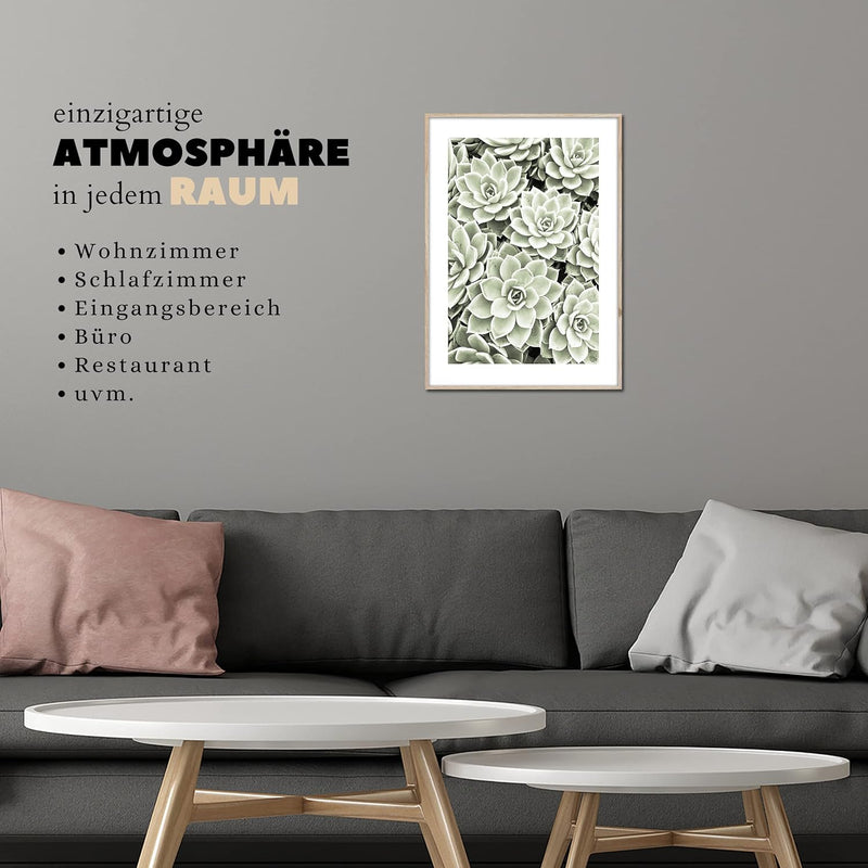 Rahmenbild Succulent | Artbox Wandbild | Bild mit Holz Rahmen Optik Framepic | Sukkulent Garten Zimm