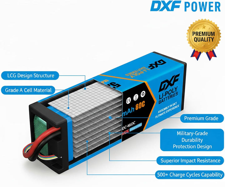 DXF 4S Lipo Akku 14.8V 80C 5200mAh RC Batterie mit EC5 Stecker für RC Car RC Truck RC Auto Boot LKW