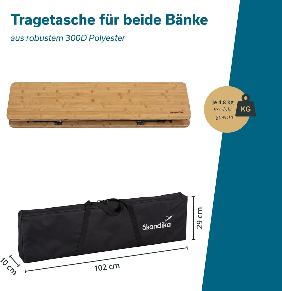 Skandika Sitzbank Tobro 2er Set | Campingbank aus Bambus, 100 x 27 x 39 cm, bis 200 kg belastbar, we