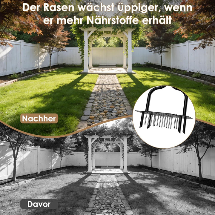Rasenbelüfter, Aerifizierer für Rasen mit Massiven Stahlnadeln & Hohlnadeln, Rasenlüfter mit Breiter