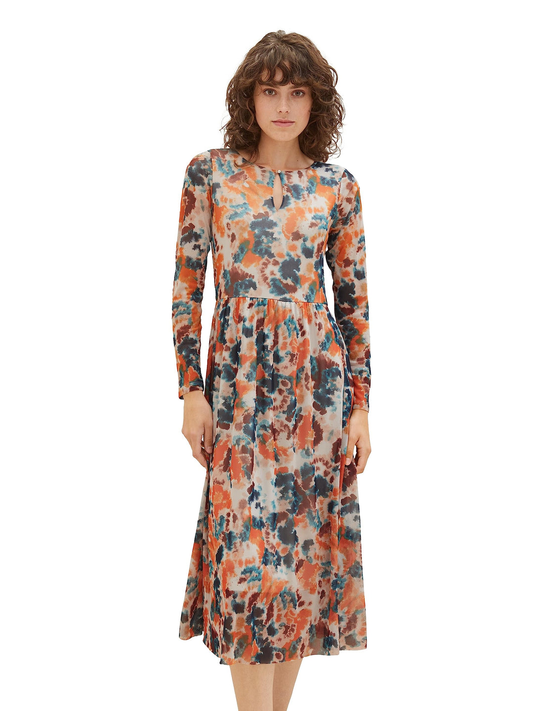Tom Tailor Damen 1037927 Mesh Kleid mit Muster (1er Pack) 34 32367 - Grey Orange Tie Dye Floral, 34