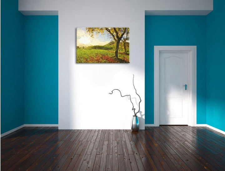 Pixxprint Landschaft im Herbst Kunst / 100x70cm Leinwandbild bespannt auf Holzrahmen/Wandbild Kunstd