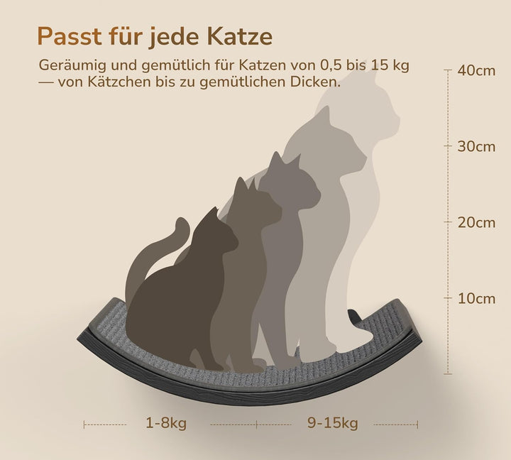 Katzentreppe Wand 3er-Set, Katzen Kletterwand mit 2 Kletterstufen & Gebogenen Plattformen, Wandmonti