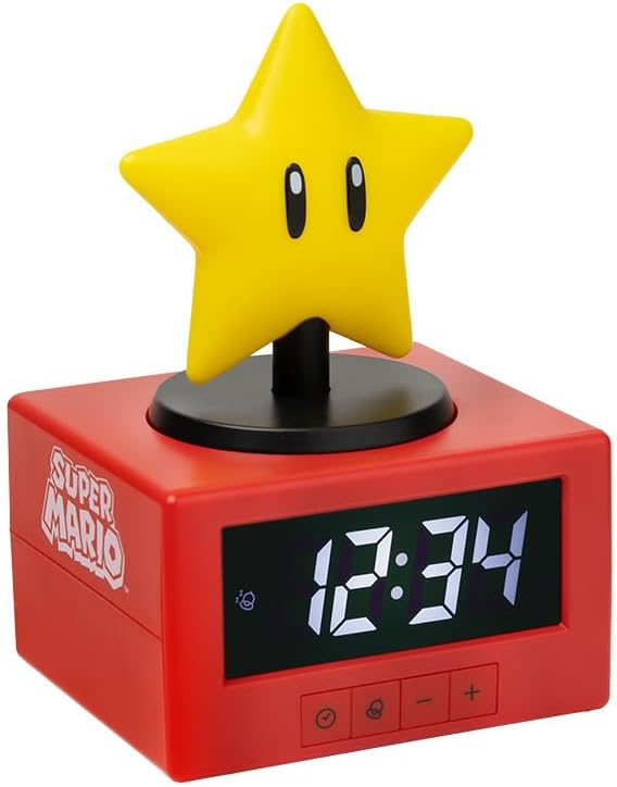 Paladone Super Mario Super Star Icon Wecker mit Nachtlicht – Digitaler Wecker, Schlummerfunktion per