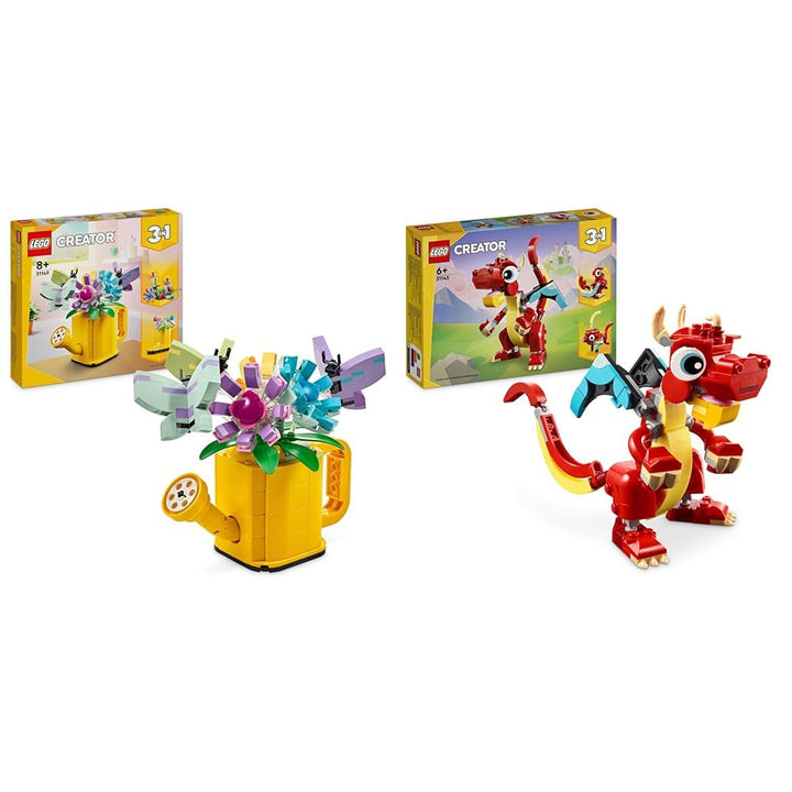 LEGO Creator 3in1 Giesskanne mit Blumen Set, Kinderzimmer-Deko & Creator 3in1 Roter Drache, Spielzeu
