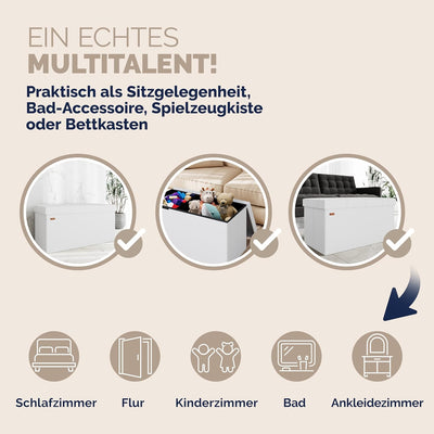 CASARIA® Sitzbank mit Stauraum 80x40x40cm Weiss Faltbar Gepolstert Deckel Kunstleder Stabil 100L Mod