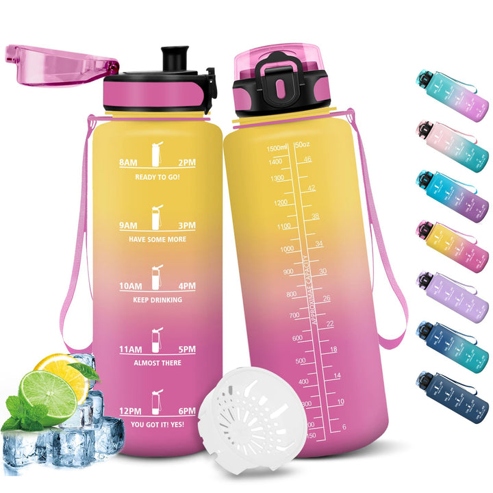 HoneyHolly Trinkflasche 1500ML, Auslaufsicher mit Zeitmarkierung, Water Bottle, Trinkflaschen mit Fi