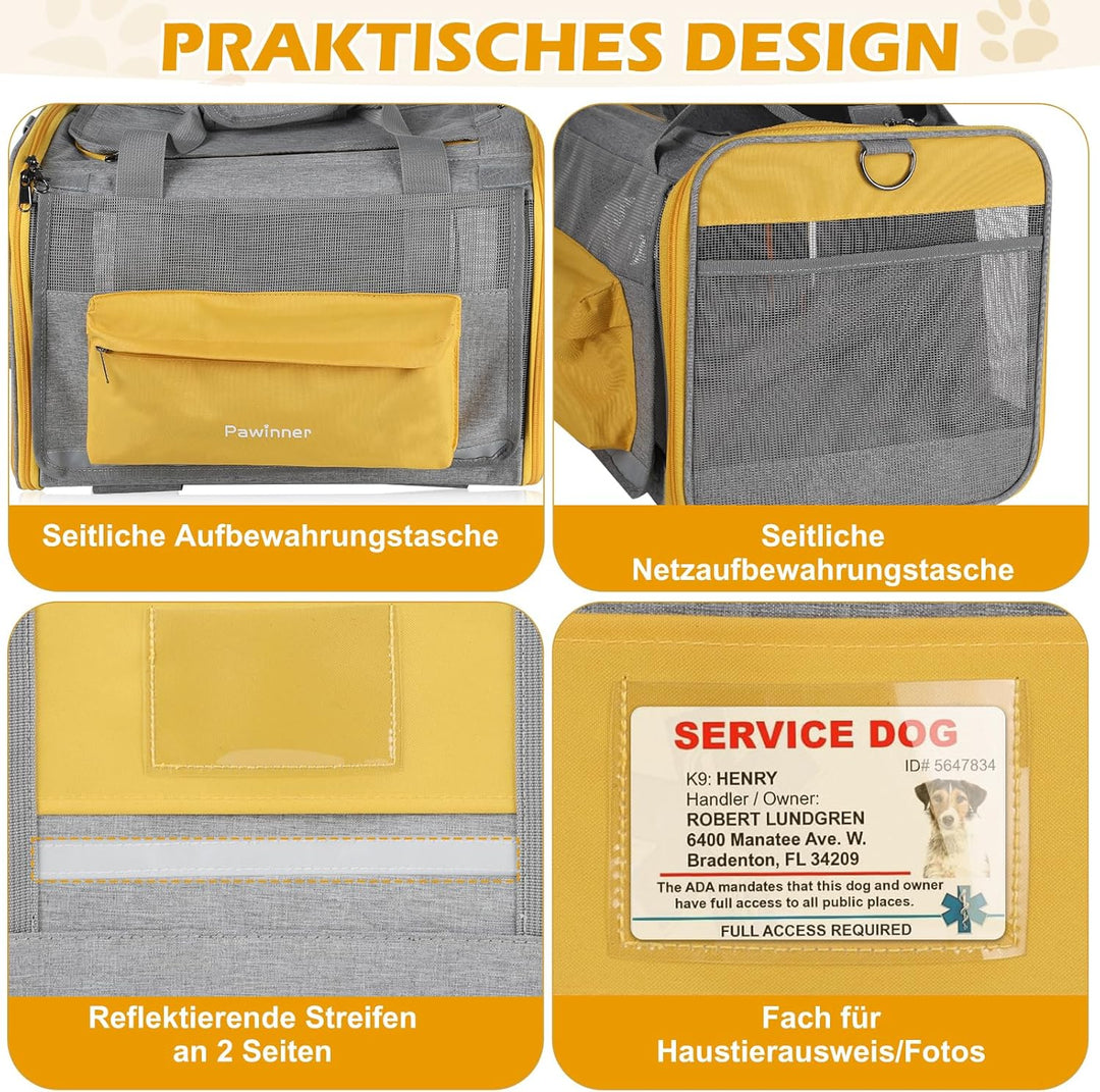 Pawinner Transportbox für Hunde Katze, 45x33x33 cm Katzentransporttasche für Reise & Auto, Faltbar H
