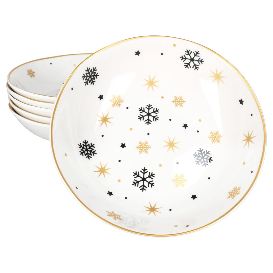 MamboCat 6er Set Stars schwarz &amp; gold Suppenteller I 500ml I 6 Personen I tiefer Steingut-Teller mit