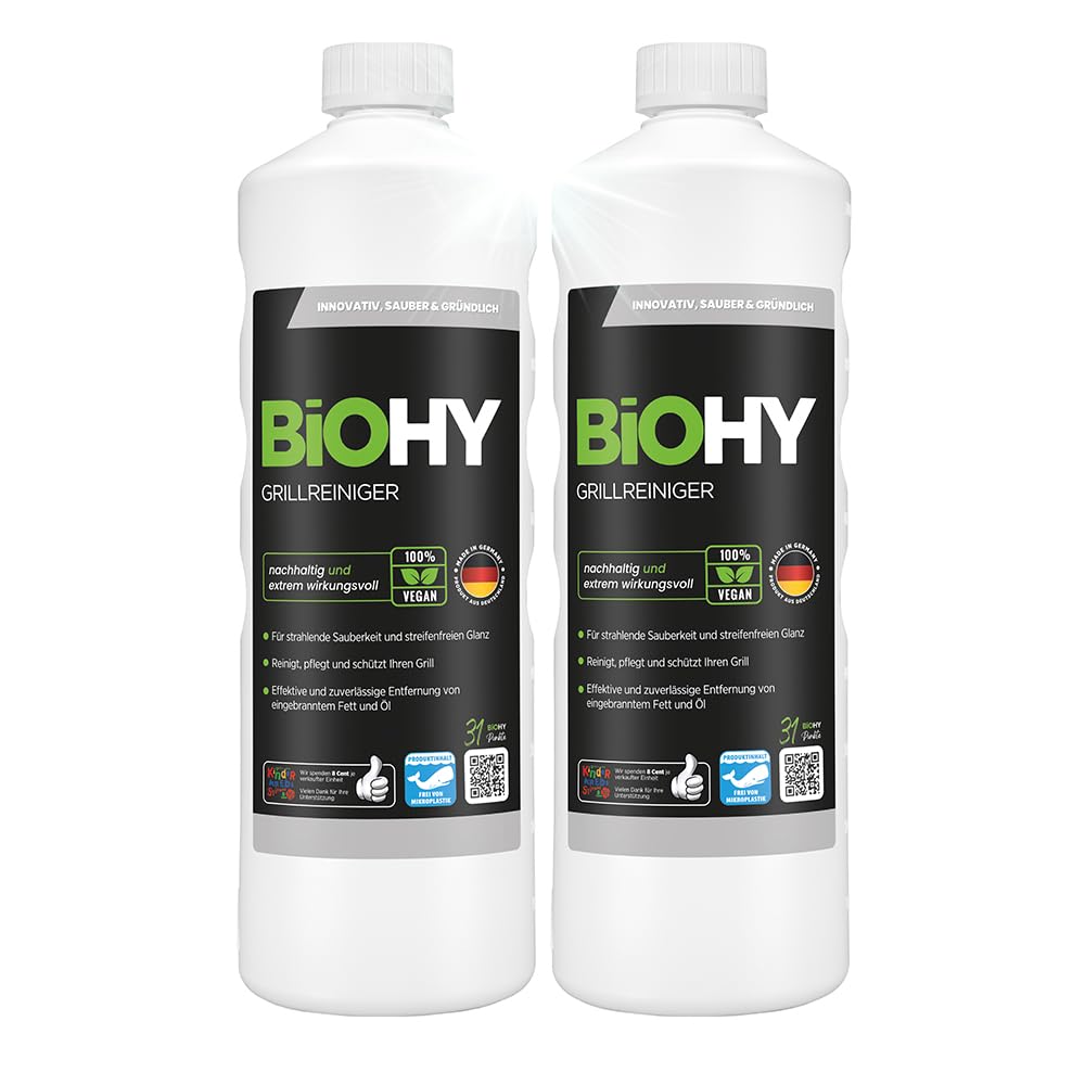 BiOHY Grillreiniger (2 x 1 liter) | Reiniger für Holzkohle-, Gas- und Elektrogrill | Hocheffektiv ge