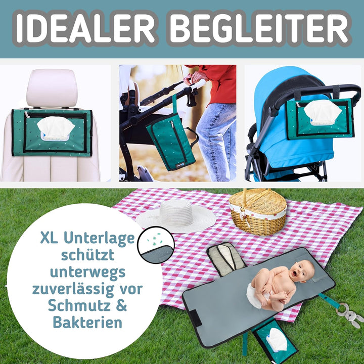 BUBENHERZ Windeltasche Für Baby & Kleinkind mit XL Wickelunterlage für unterwegs - Anti-Rutsch-Feuch