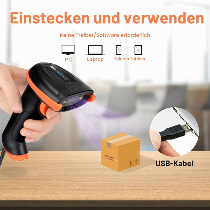 Tera Barcode-Scanner 1D Laser USB Wired Kabelgebunden Handheld Barcodescanner Handscanner Lesegerät