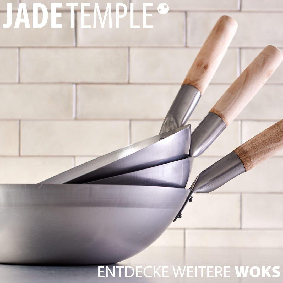 JADE TEMPLE Wok aus Carbonstahl, mit rundem Boden und 45 cm Durchmesser, mit Doppelgriff, Grau