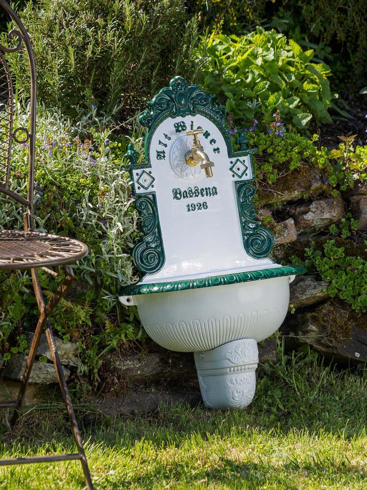 aubaho Brunnen Wandbrunnen 72cm Aluminium Waschbecken im Nostalgie antik Stil Fountain
