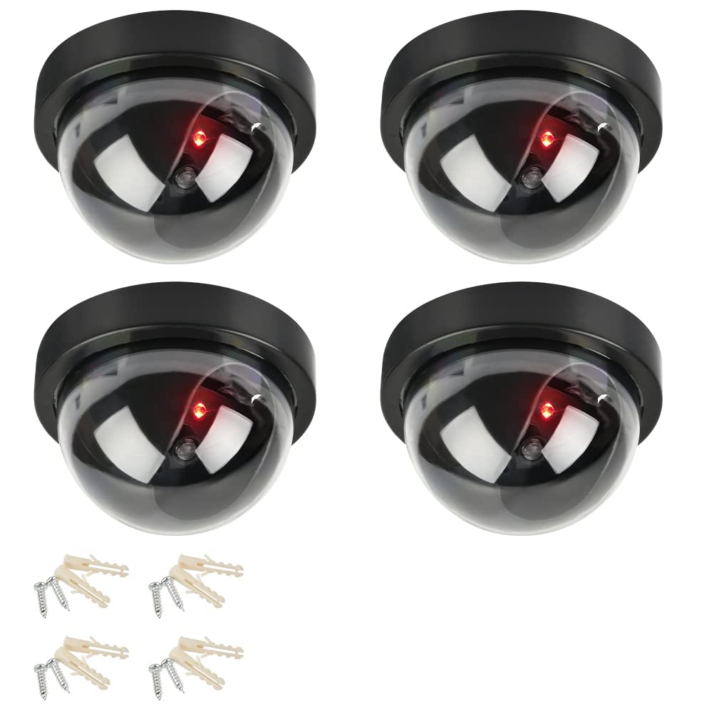 DODUOS 4 Stück Dummy Sicherheits Dome Kameras, Attrappe Kamera CCTV Dummy Überwachungskamera mit Rot
