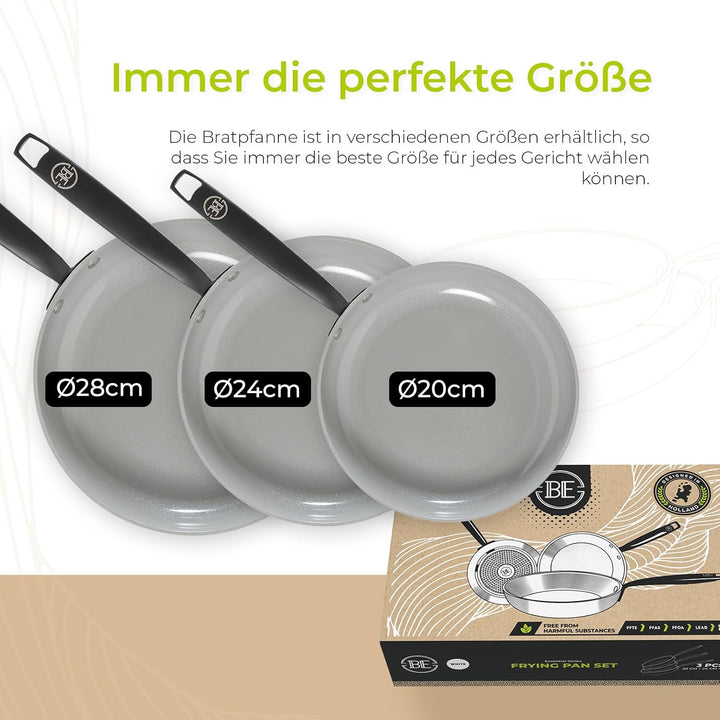 Be Living Essential Pfannenset 3-teilig, Bratpfanne 20/24/28 cm, Non Stick Keramik Antihaft, Indukti