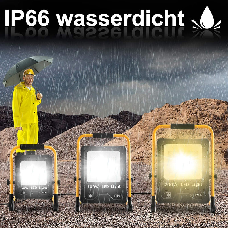 UISEBRT LED Baustrahler 100W 8500LM - LED Arbeitsleuchte Tragbar LED Fluter Floodlight Wasserdicht I