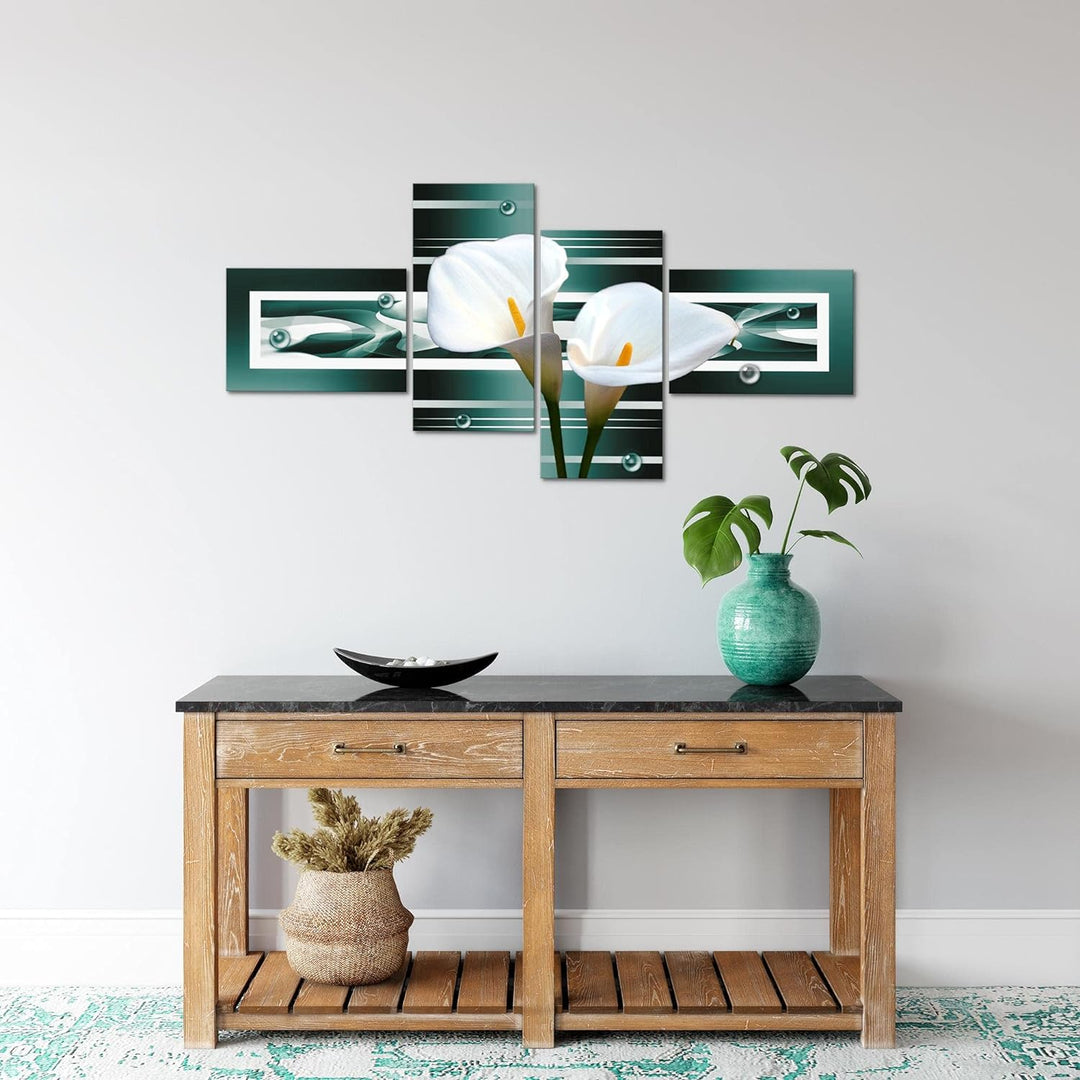 Runa Art Bild Modern Blumen Calla - Made in Germany - Wandbilder Abstrakt Türkis Weiss 4 Teilig 2026