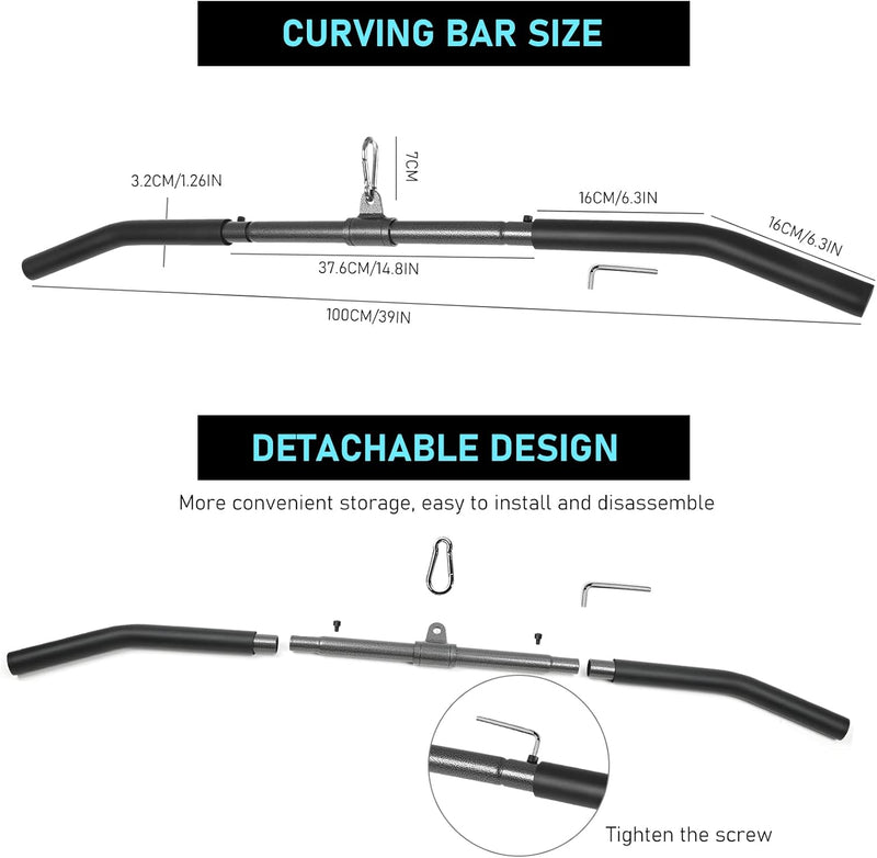 Latzugstange mit Drehgelenk, Abnehmbar Latzug Griffe Gebogene Klimmzugstangen Zugstange Fitness für