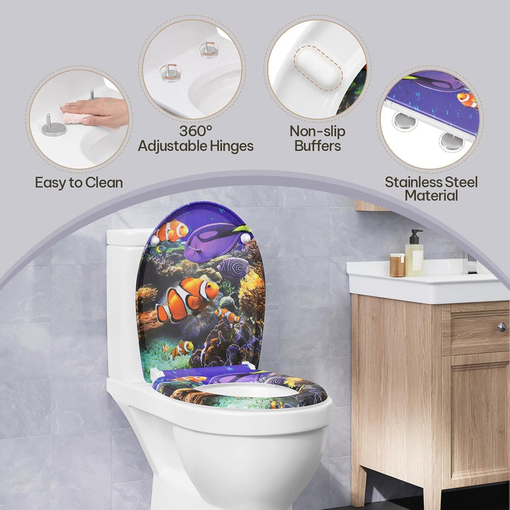 Toilettendeckel, WC Sitz mit Absenkautomatik, Klodeckel mit Schnellverschluss, 360° verstellbaren Sc